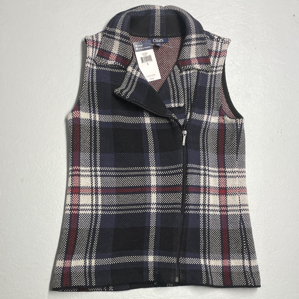 Chaps Navy and Red Plaid Vest